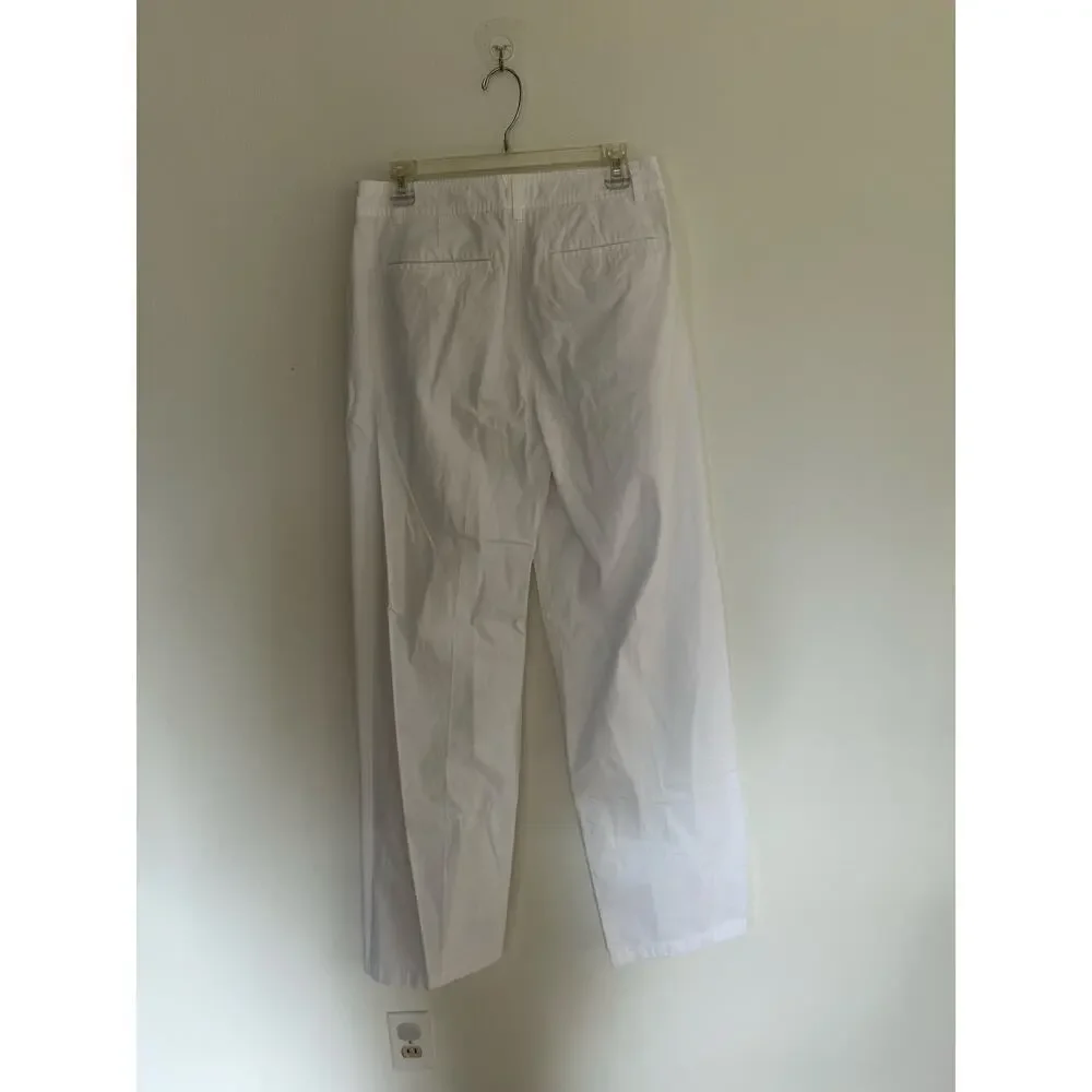 J. Crew front pleat wide leg button fly cotton white trousers sz 6 Tall/Long NWT